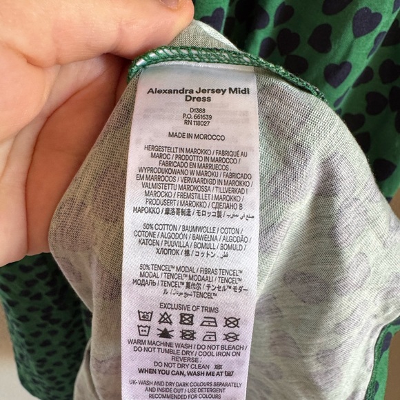 Boden NWT Alexandra Jersey Midi Dress Green Navy Hearts size US 14 R - Picture 10 of 15